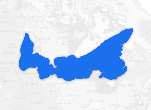 Map highlighting the province of PEI in bright blue against a light background.